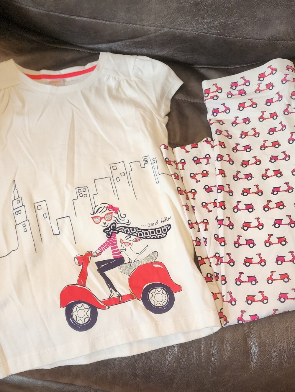 Rare Vintage Gymboree Ciao Bella / Ciao Puppy Scooter Set Shirt 7 / Leggings 6